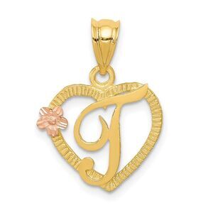 14k Two Tone Gold Grace Collection 15mm Heart Initial T Pendant